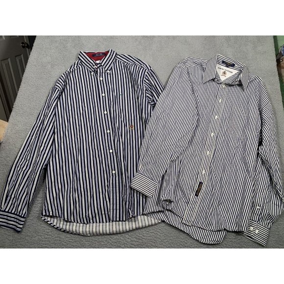 2‎ Vintage Tommy Hilfiger Mens Button Down Blue Striped Shirts Large 16 34 35 - Picture 1 of 12